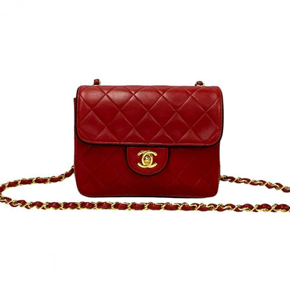 CHANEL Shoulder Bag lambskin Red COCO Mark Matrasse Women