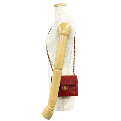 CHANEL Shoulder Bag lambskin Red COCO Mark Matrasse Women