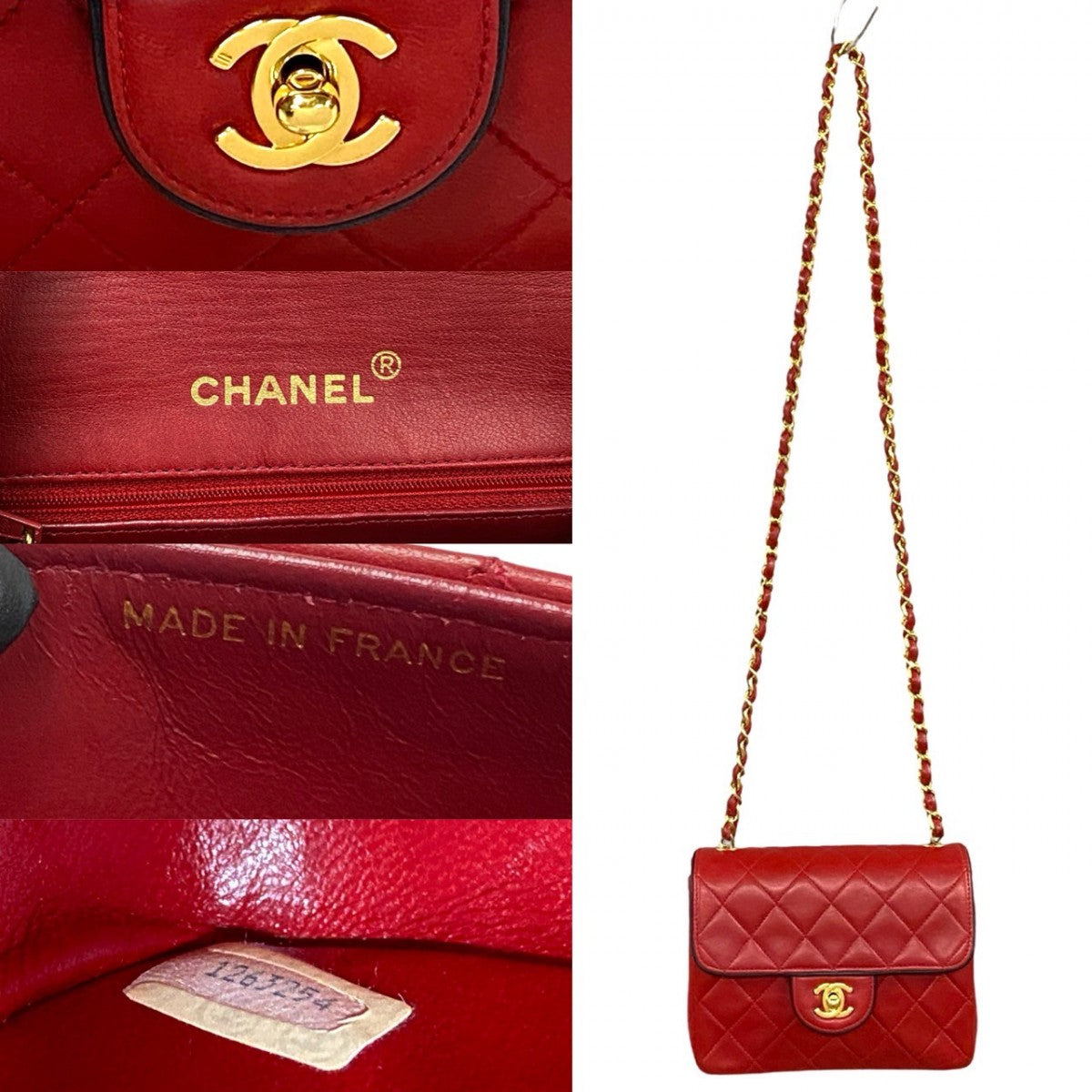 CHANEL Shoulder Bag lambskin Red COCO Mark Matrasse Women