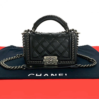 CHANEL Shoulder Bag leather black COCO Mark Boy chanel Women