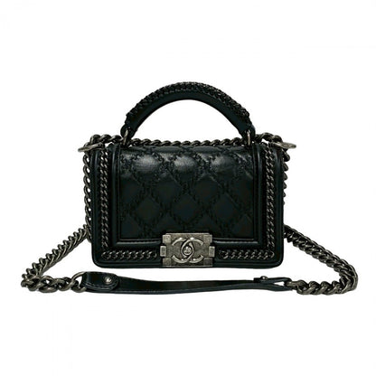 CHANEL Shoulder Bag leather black COCO Mark Boy chanel Women