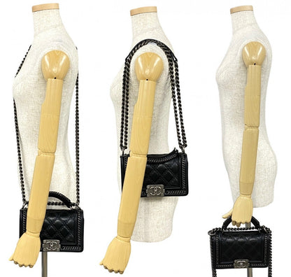 CHANEL Shoulder Bag leather black COCO Mark Boy chanel Women