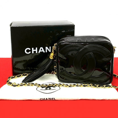 CHANEL Shoulder Bag Lambskin, Patent Leather black COCO Mark Tassel Women