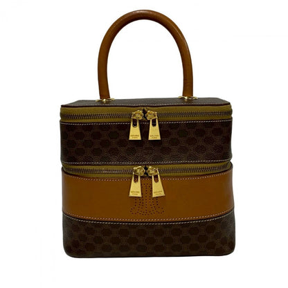 CELINE Handbag Leather, PVC Brown Macadam Blason Triomphe Pattern Women