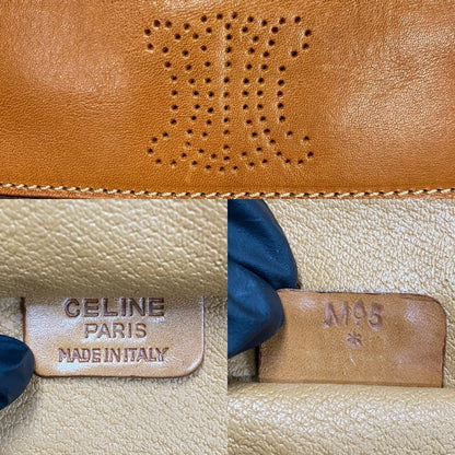 CELINE Handbag Leather, PVC Brown Macadam Blason Triomphe Pattern Women