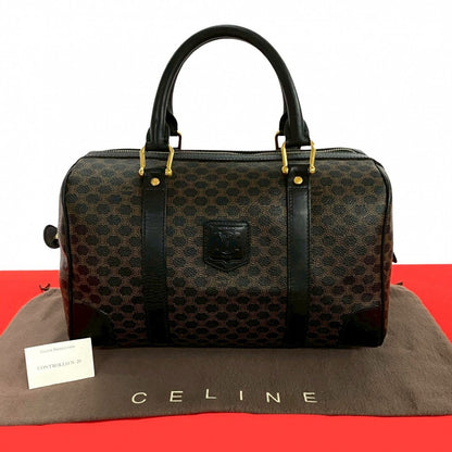 CELINE Handbag Leather, PVC black Macadam Blason Triomphe Pattern Women
