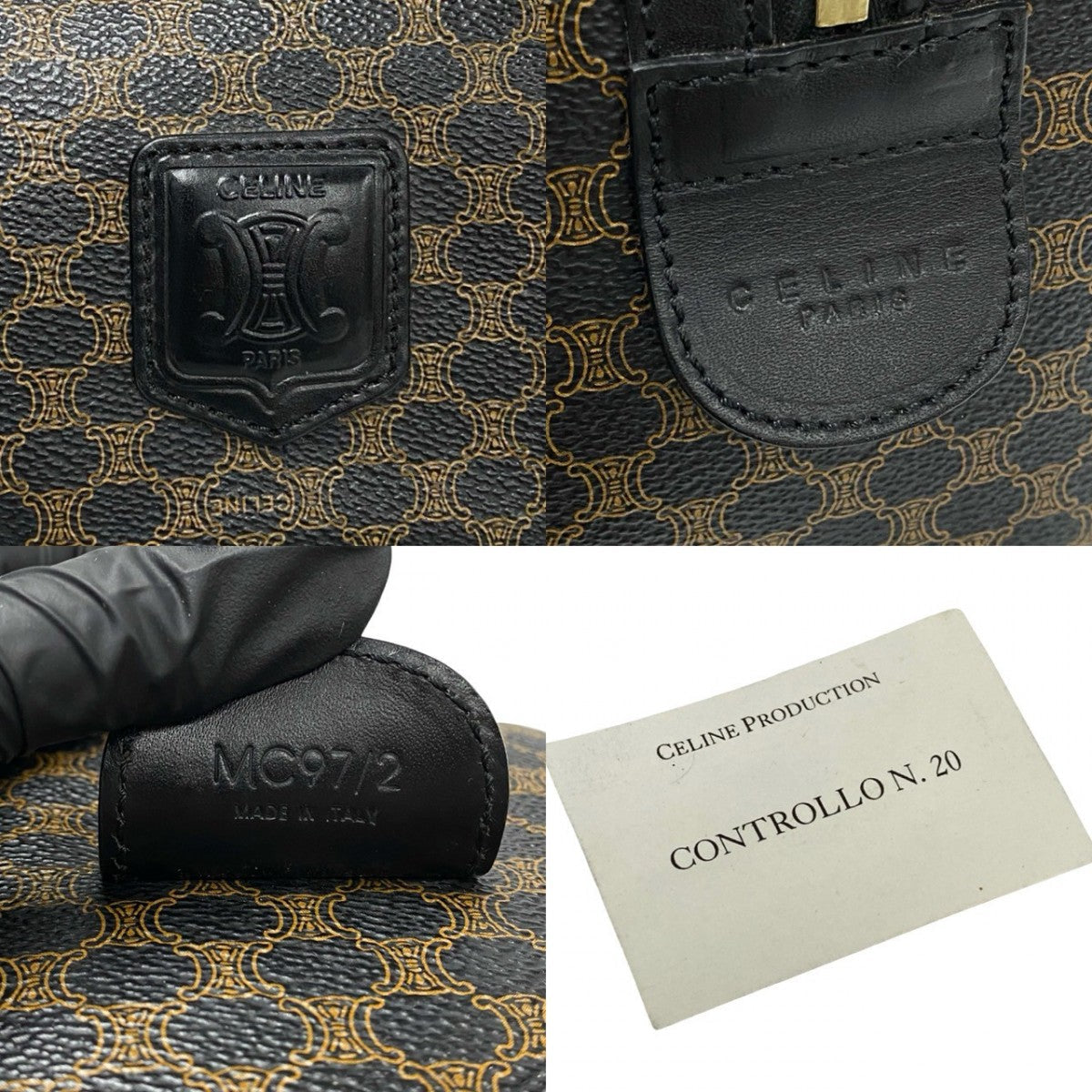 CELINE Handbag Leather, PVC black Macadam Blason Triomphe Pattern Women
