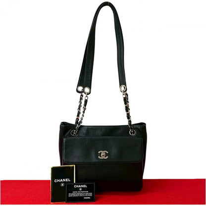 CHANEL Shoulder Bag Matt caviar skin black