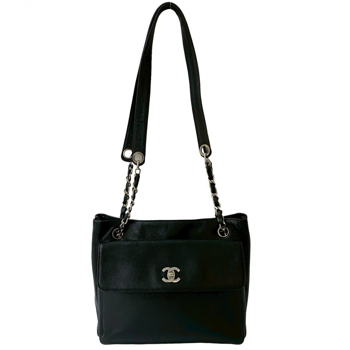 CHANEL Shoulder Bag Matt caviar skin black