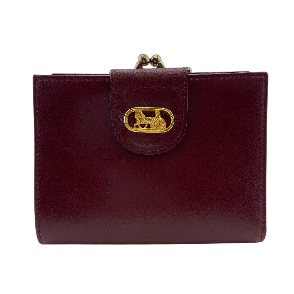 CELINE Bifold Wallet leather Bordeaux Vintage gamaguchi carriage logo Women