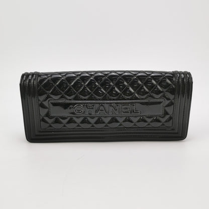 Chanel East West Boy Convertible Chain Shoulder and Clutch Bag Black Patent Leather, 2014-2015