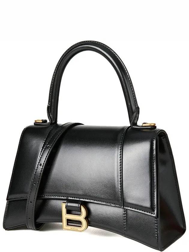 Luxury Balenciaga Trending 2025 Hourglass Small Tote Bag in Shiny Box Calfskin Black