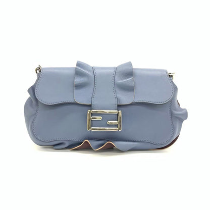 Fendi Baguette Calfskin Waves Baguette Blue Crossbody Bag