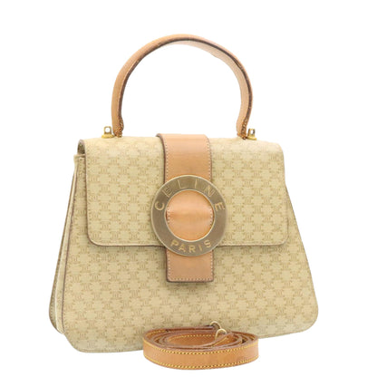 Luxury CELINE Macadam Circle Logo 2Way Shoulder Hand Bag PVC Leather Beige  25937