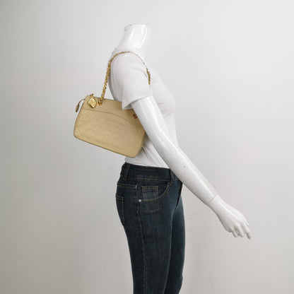 Chanel Off White Small Leather Shoulder Bag with Metalasse Chain