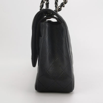 Chanel Classic Flap Jumbo Black Caviar Leather Double Flap Silver Hardware