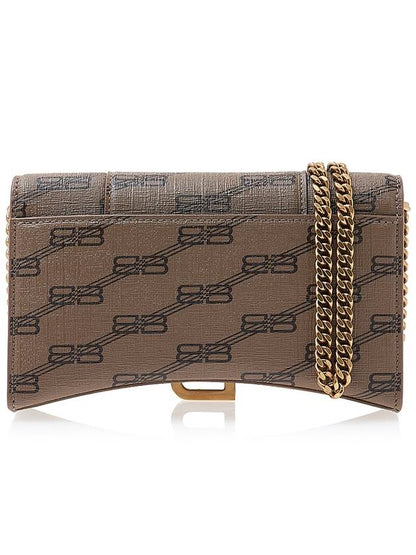 Luxury Balenciaga Trending 2025 Hourglass BB Monogram Chain Long Wallet Brown
