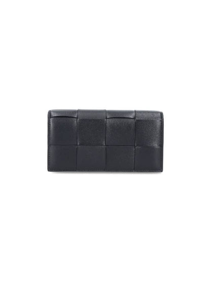 Luxury Bottega Veneta Intrecciato Large Flap Long Wallet Black