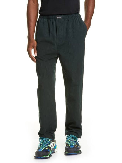 Luxury Balenciaga Trending 2025 Striped Cotton Straight Pants Cypress Green
