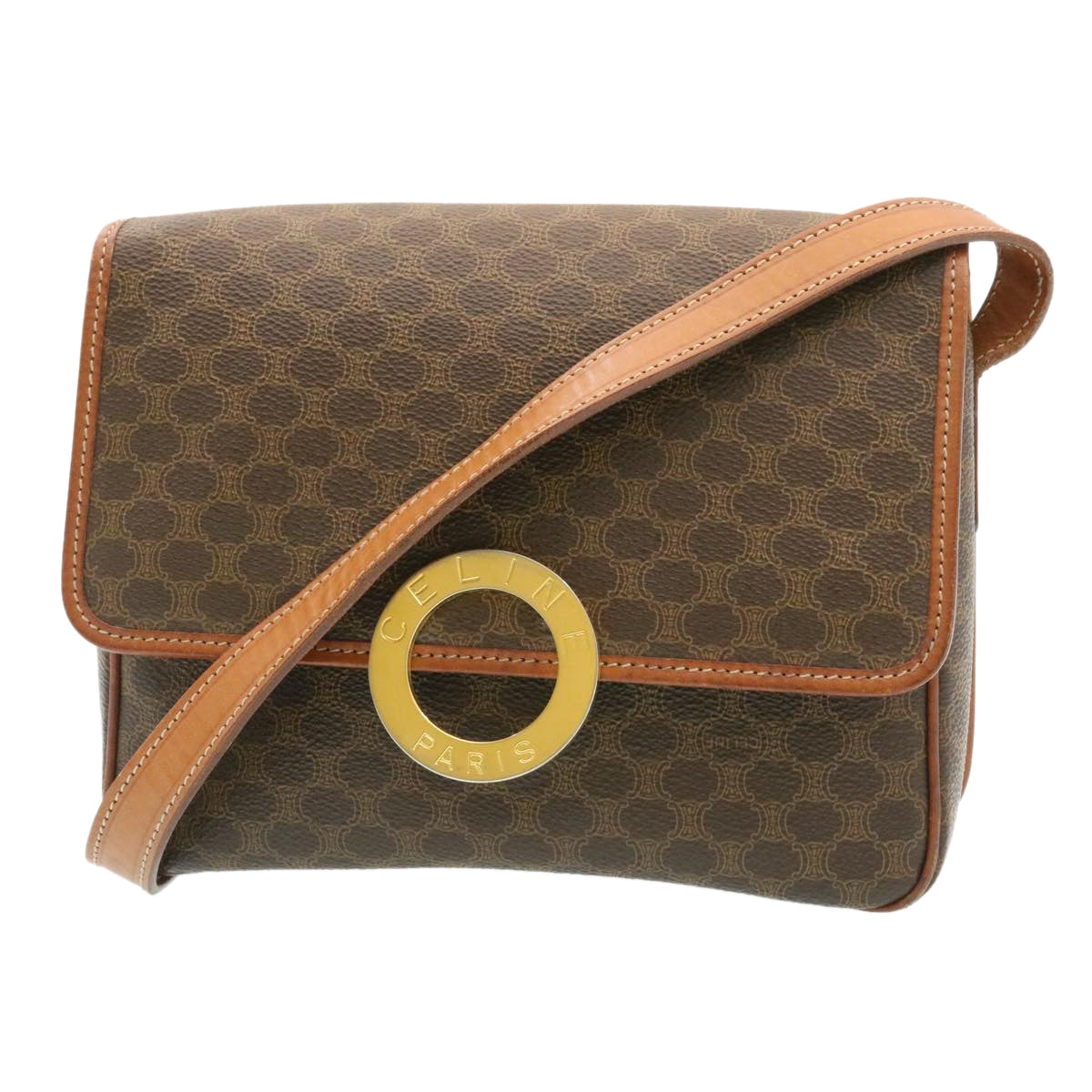 Luxury CELINE Macadam Canvas Circle logo Shoulder Bag Brown  26659