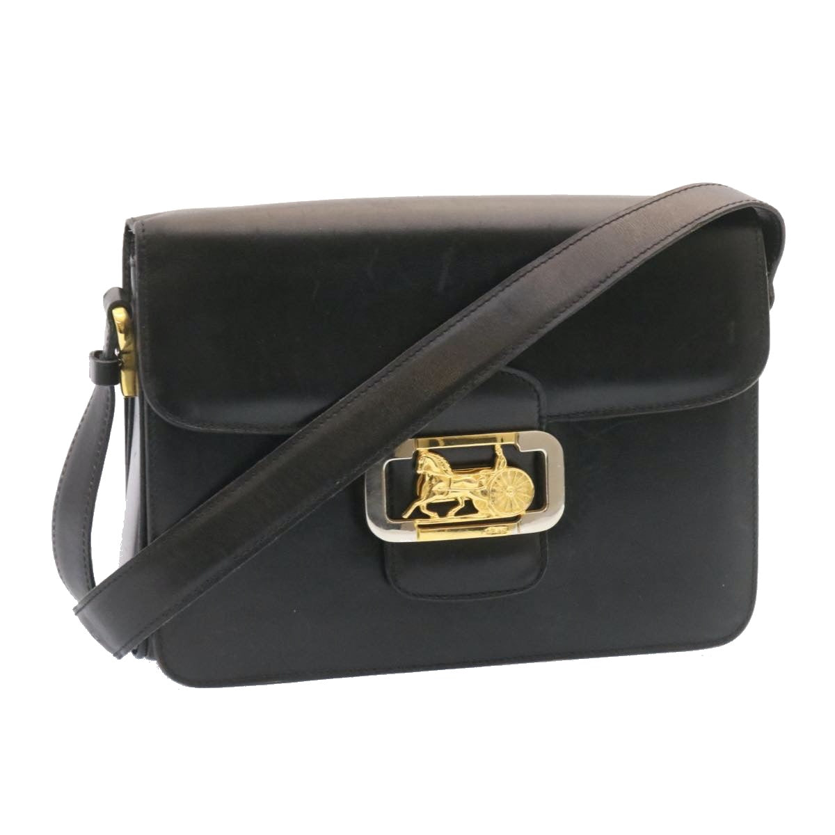 Luxury CELINE Horse Carriage Shoulder Bag Leather Black  26712