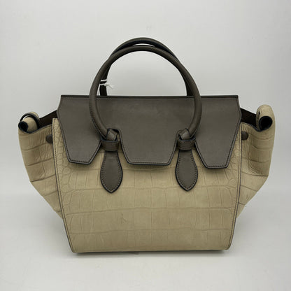 Luxury CELINE Crocodile Embossed Nubuck Calfskin Small Tie Knot Tote Grey LA10041