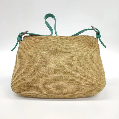 Fendi Mamma Baguette Raffia Straw with Blue Leather