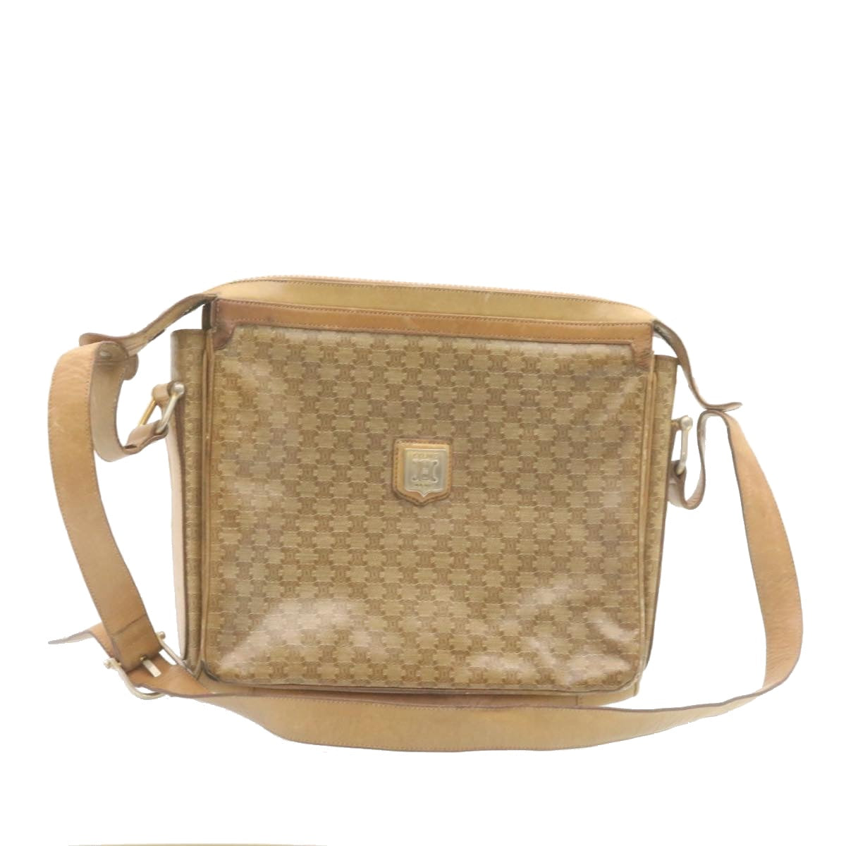 Luxury CELINE Macadam Shoulder Bag Coated Canvas Beige  27875