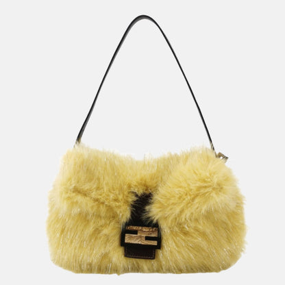 Fendi Baguette Yellow Furry Shoulder Bag
