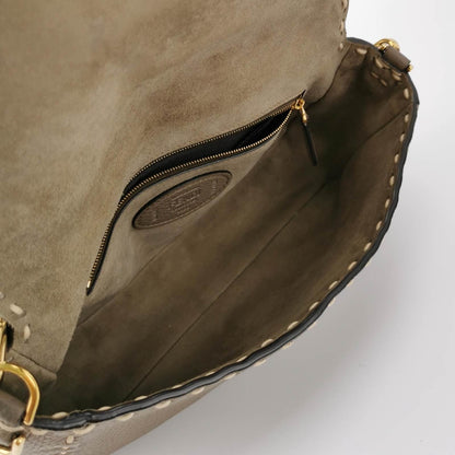 Fendi Baguette Selleria Calfskin Leather Crossbody Bag Medium Grey Beige