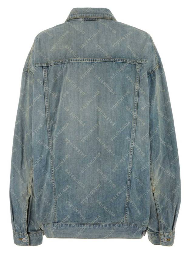 Luxury Balenciaga Trending 2025 Logo Print Denim Jacket Blue