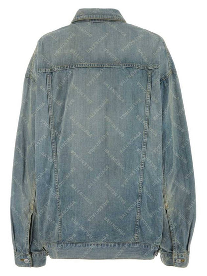 Luxury Balenciaga Trending 2025 Logo Print Denim Jacket Blue