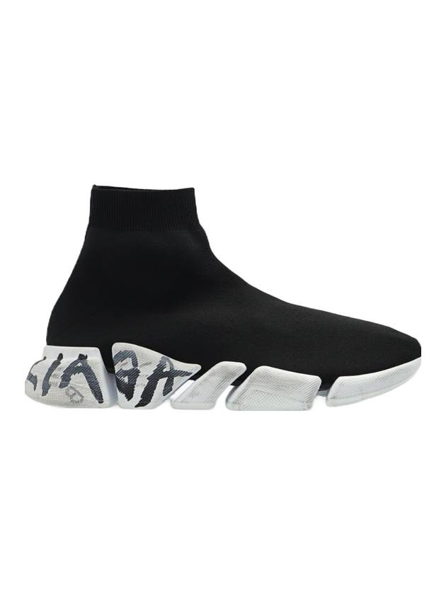 Luxury Balenciaga Trending 2025 Speed 2.0 Graffiti Knit High Top Sneakers Black