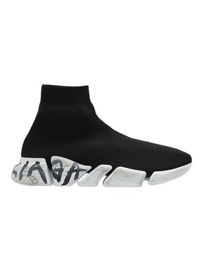 Luxury Balenciaga Trending 2025 Speed 2.0 Graffiti Knit High Top Sneakers Black