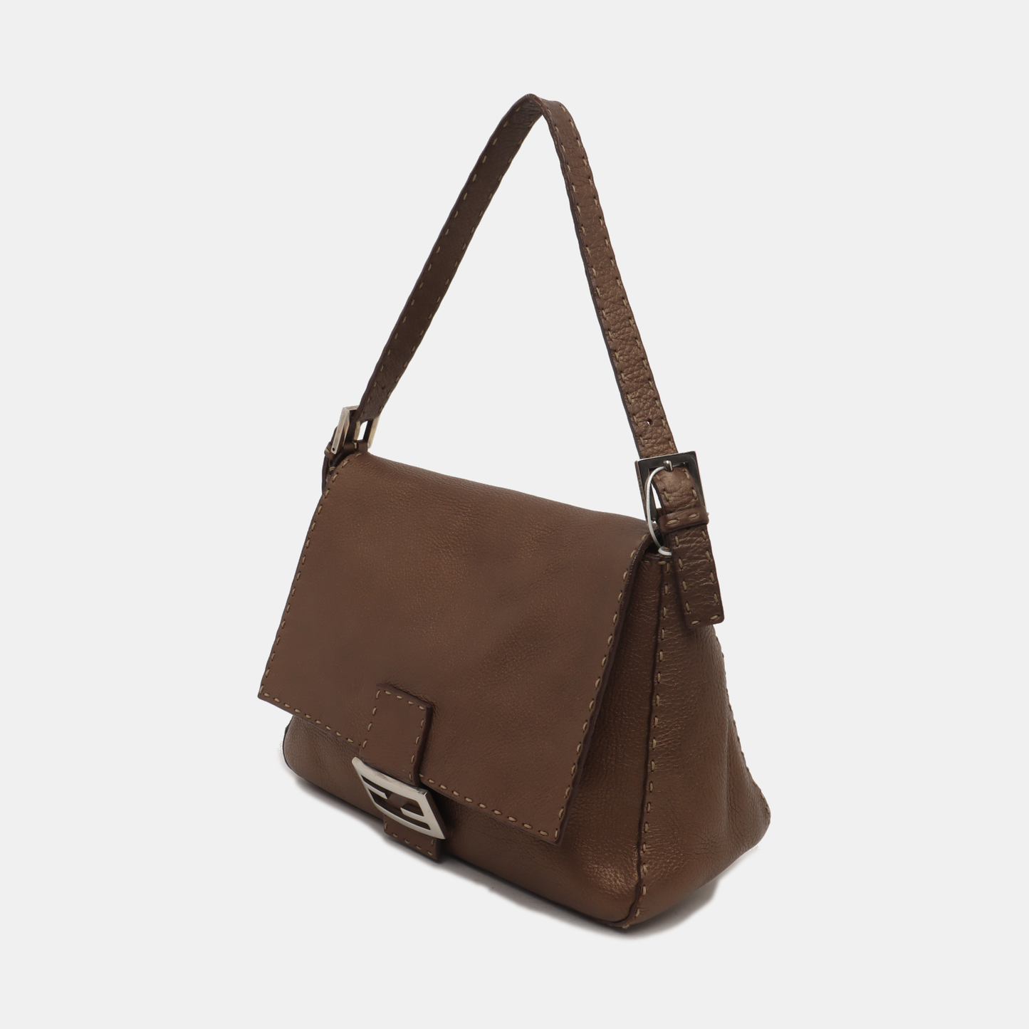 Fendi Mamma Baguette Selleria Calfskin Leather Copper Brown Shoulder Bag
