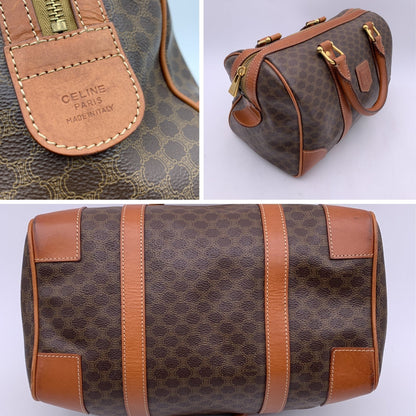 Luxury CELINE Vintage Brown Macadam Canvas Boston Bag Duffel Duffle
