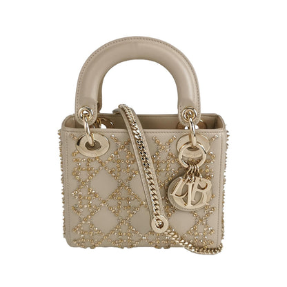 Lady Dior Mini Gold Calfskin Leather with Crystals Gold Hardware 2020