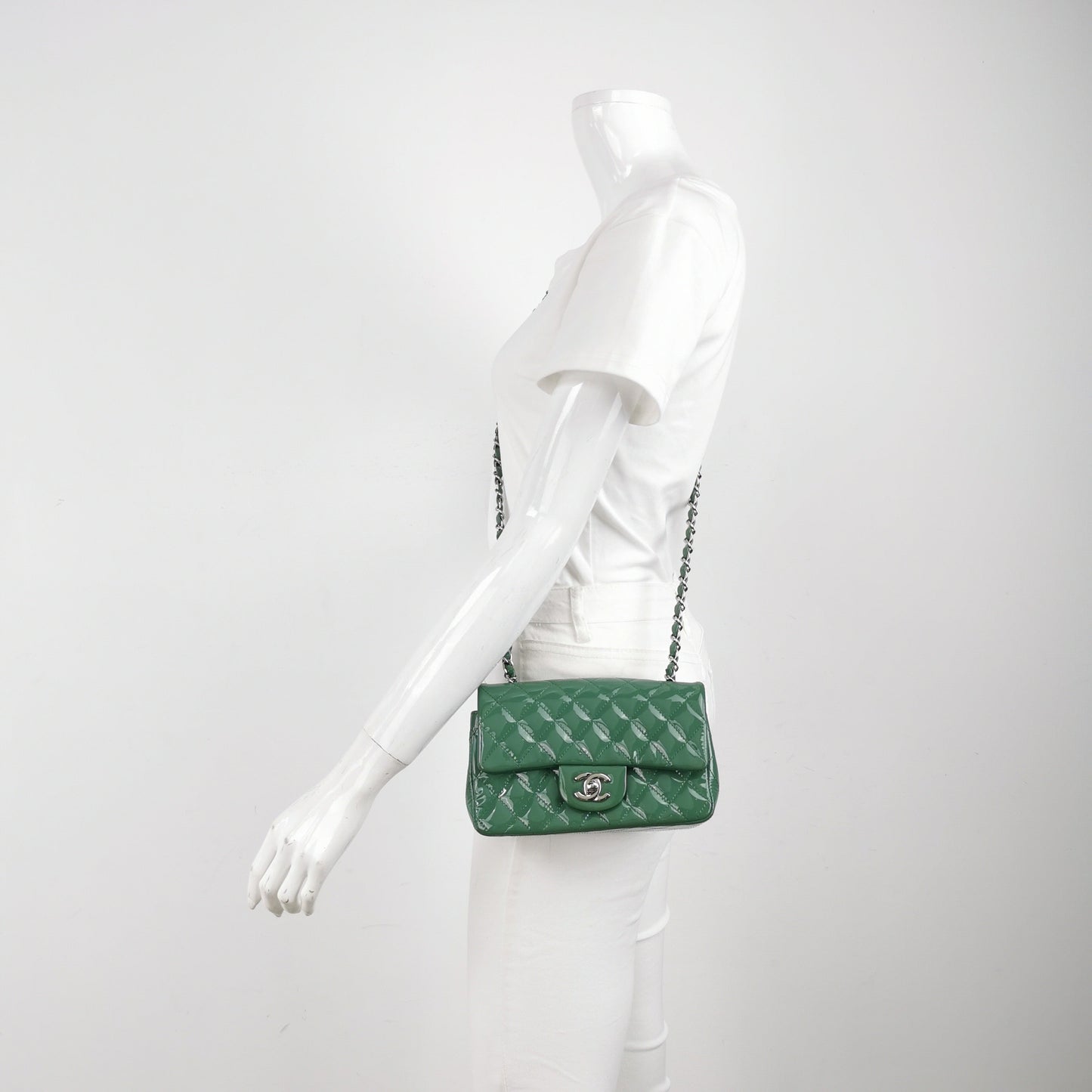 Chanel Classic Flap Rectangular Mini Green Patent Leather Silver Hardware 2016-2017