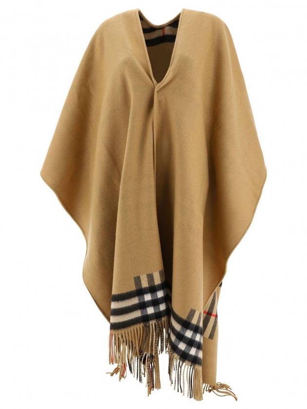 Luxury Burberry Reversible Check Wool Cashmere Cape Beige