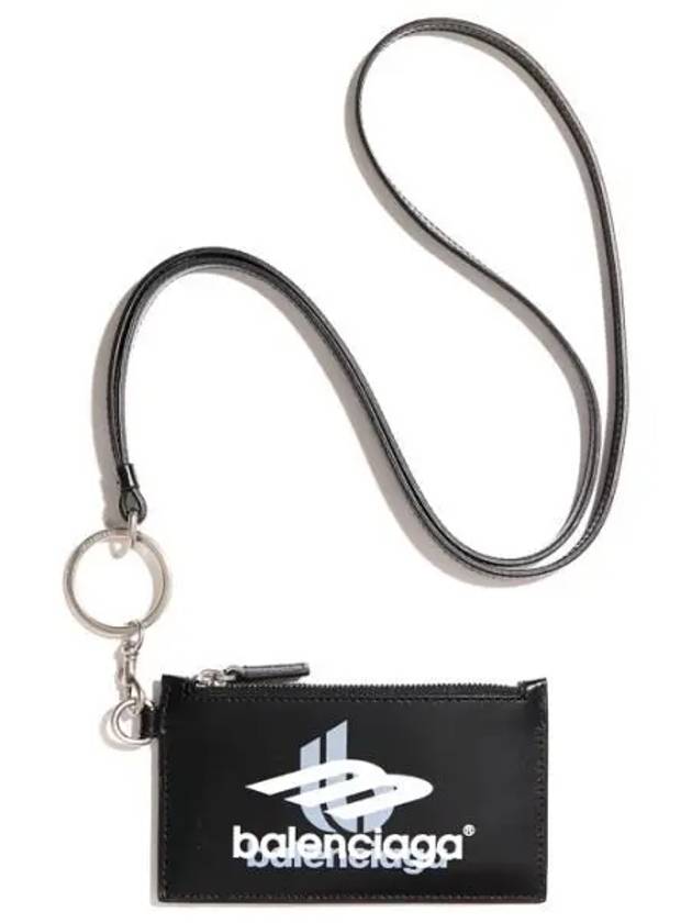 Luxury Balenciaga Trending 2025 Logo Print Neck Strap Card Wallet Black