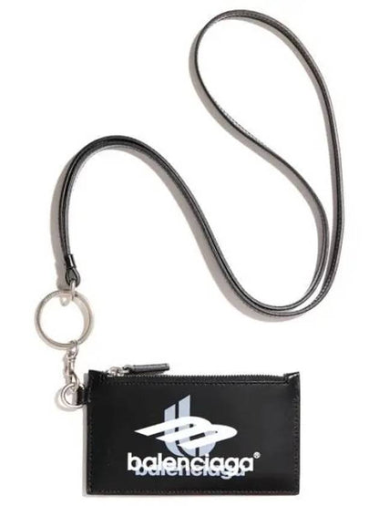 Luxury Balenciaga Trending 2025 Logo Print Neck Strap Card Wallet Black