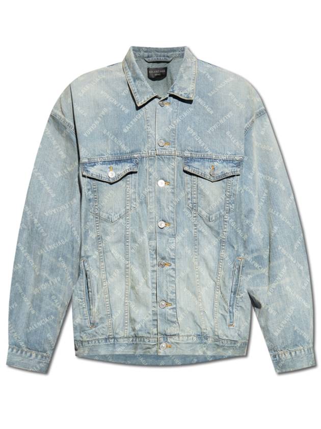Luxury Balenciaga Trending 2025 Logo Print Denim Jacket Blue