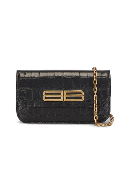Luxury Balenciaga Trending 2025 Gossip BB Logo Crocodile Chain Shoulder Bag Black