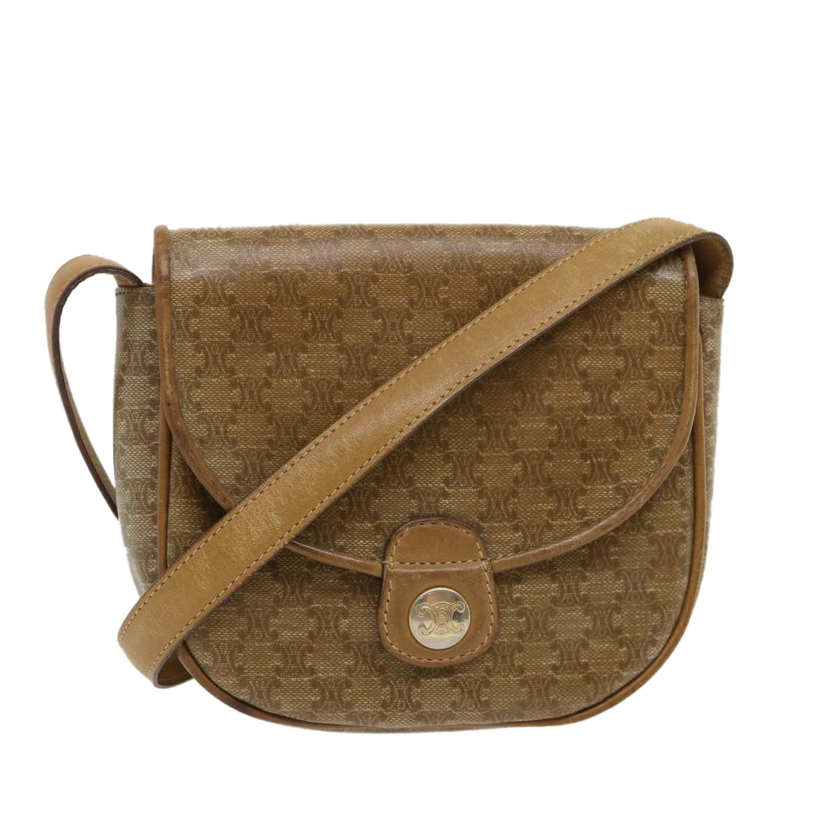 Luxury CELINE Macadam Canvas Shoulder Bag Beige  29662