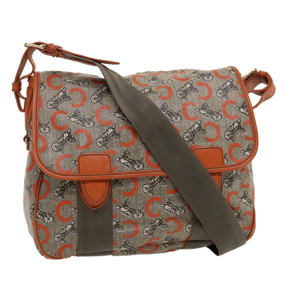 Luxury CELINE C Macadam Canvas Shoulder Bag Coated Canvas Orange  29764