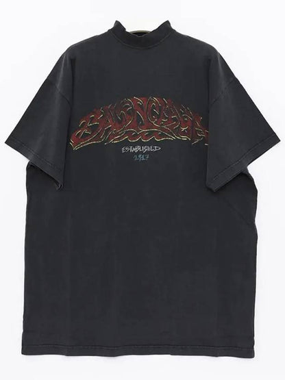 Luxury Balenciaga Trending 2025 Offshore Oversized Short Sleeve T-Shirt Black Faded