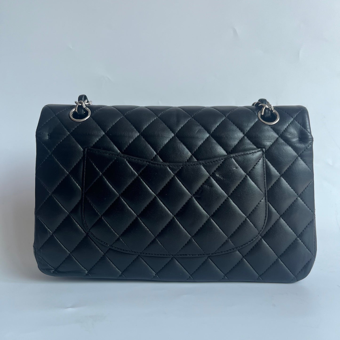 Chanel Timeless Classic Flap Medium Black Lambskin Leather Silver Hardware, 2012