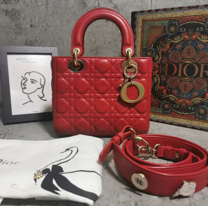 Lady Dior Small My Abcdior Red Lambskin Cannage Leather