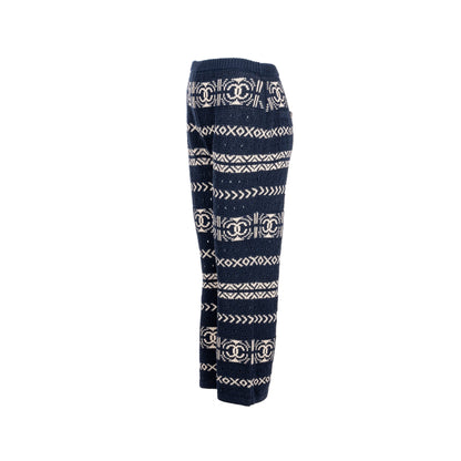 Chanel Size 36 20P CC Logo Pants Paper/Cotton Navy/Ecru
