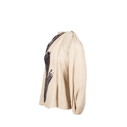 Fendi size 36 cady brush print shirt silk black/beige